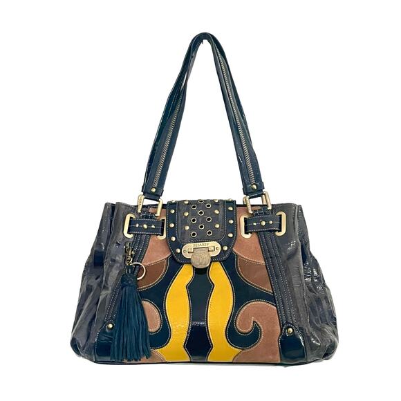 1980s Original by Sharif LEATHER & SUEDE HANDBAG Blue Brown Shoulder Purse Y2k - Picture 10 of 10